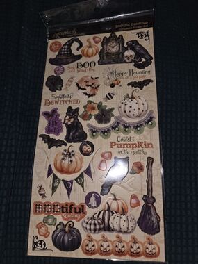 Graphic 45 Halloween Cardstock Sticker Sheet - Bootiful Greetings